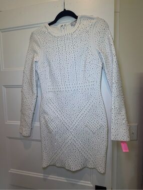 Fashion Nova White Long-Sleeve Embellished Bodycon Dress